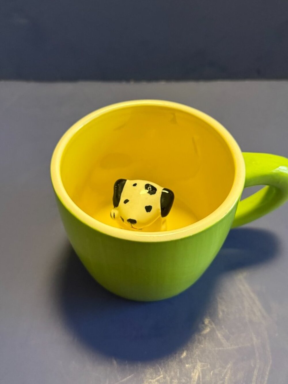 Gibson Green Mug Ceramic Dog Figurine Inside